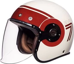 SMK Jethelm RETRO JET Mit Doppel-D Ringverschluss Und Langem Visier -Motorradbekleidungsgeschäft smk retro jet seven rot 1