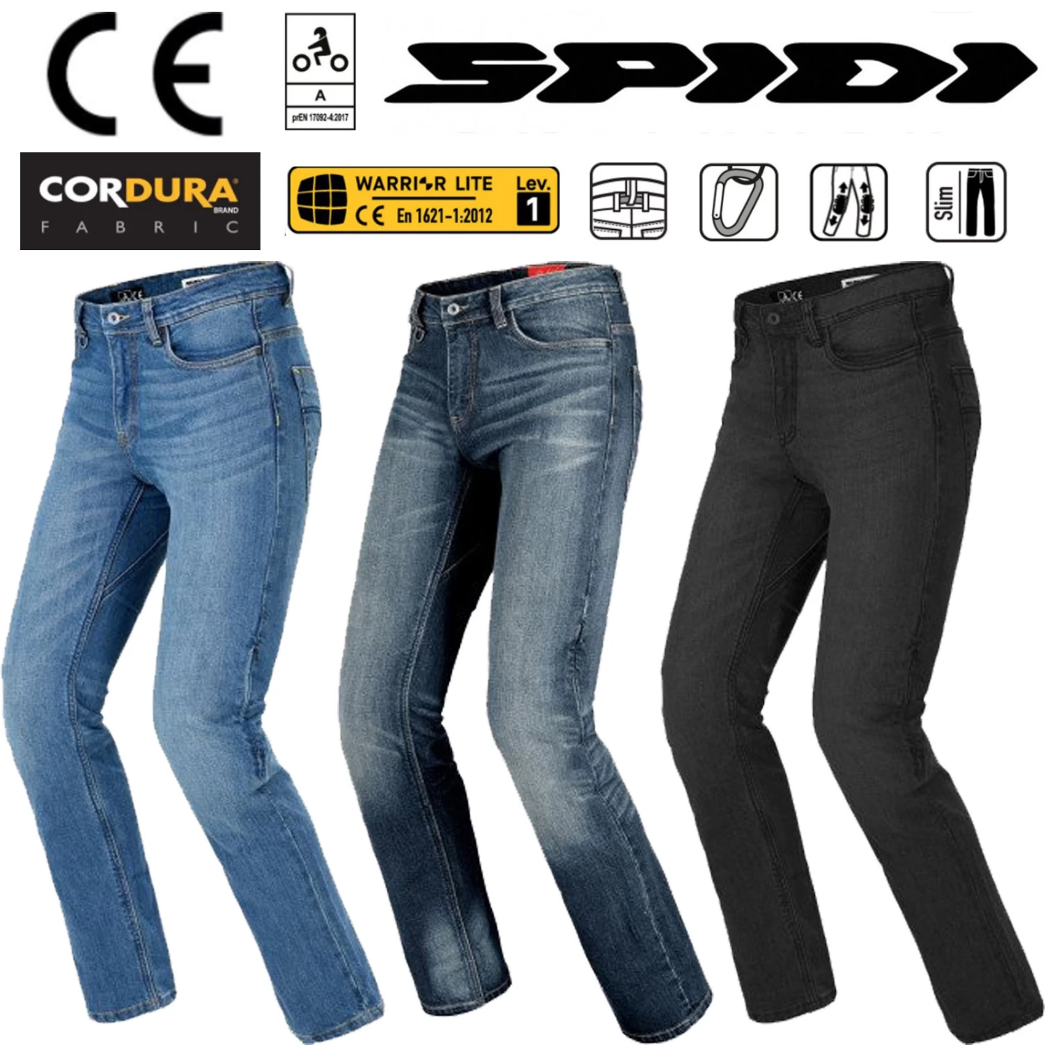Spidi Motorradjeans J-TRACKER Slim-Fit Cordura Denim Hose Inklusive Warrior Knieprotektoren