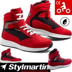 Stylmartin Motorrad Sneaker AUDAX Wildleder Wasserdicht Mit Air-Mesh Futter Protektoren Und CE -Motorradbekleidungsgeschäft stylmartin audax rot haupt