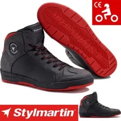 Stylmartin Motorradschuhe DOUBLE WP Wasserdicht Sneaker Idro-Leder CE Mit Roter Sohle