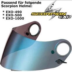 Scorpion Visier KDF11 M Für Helm EXO-490 / 500 / 1000 Vorbereitet Für Max Vision Pinlock -Motorradbekleidungsgeschäft visier 490 blau haupt