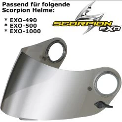 Scorpion Visier KDF11 M Für Helm EXO-490 / 500 / 1000 Vorbereitet Für Max Vision Pinlock -Motorradbekleidungsgeschäft visier 490 silber haupt