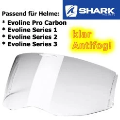 Shark Visier Für Evoline Series 3 & 2 & 1 Sowie Evoline Pro Carbon -Motorradbekleidungsgeschäft visier evoline klar haupt