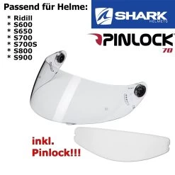 Shark Visier Für Helm Ridill / S600 / S650 / S700 / S700S / S800 / S900 -Motorradbekleidungsgeschäft visier ridill inkl pinlock1 1