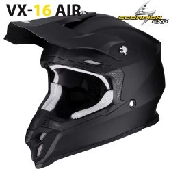 Scorpion Crosshelm VX-16 Air Mit Doppel-D-Verschluss Pumpsystem Und Helmschirm -Motorradbekleidungsgeschäft vx 16 air solid matt black haupt