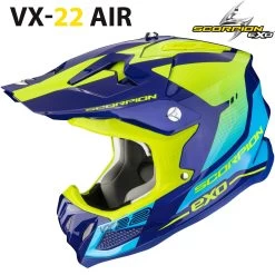 Scorpion Crosshelm VX-22 AIR Premium-Offroad Helm ECE 22.06 Mit Doppel-D Verschluss Und AirFit Technik -Motorradbekleidungsgeschäft vx22a attis bluneoyel haupt