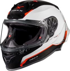 Nexx Sport-Integralhelm X.R3R Carbon Fiberglas F.I.M Mit Doppel-D Verschluss Und Heckspoiler -Motorradbekleidungsgeschäft x.r3r carbon white red 3 4