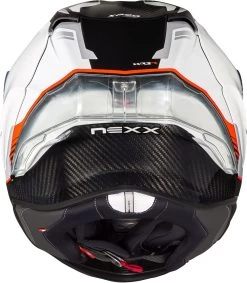 Nexx Sport-Integralhelm X.R3R Carbon Fiberglas F.I.M Mit Doppel-D Verschluss Und Heckspoiler -Motorradbekleidungsgeschäft x.r3r carbon white red back