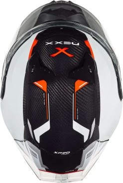 Nexx Sport-Integralhelm X.R3R Carbon Fiberglas F.I.M Mit Doppel-D Verschluss Und Heckspoiler -Motorradbekleidungsgeschäft x.r3r carbon white red top