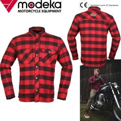 Modeka Flanellhemd NOONER Motorradjacke Holzfällerhemd CE A Aramid Mit Protektoren